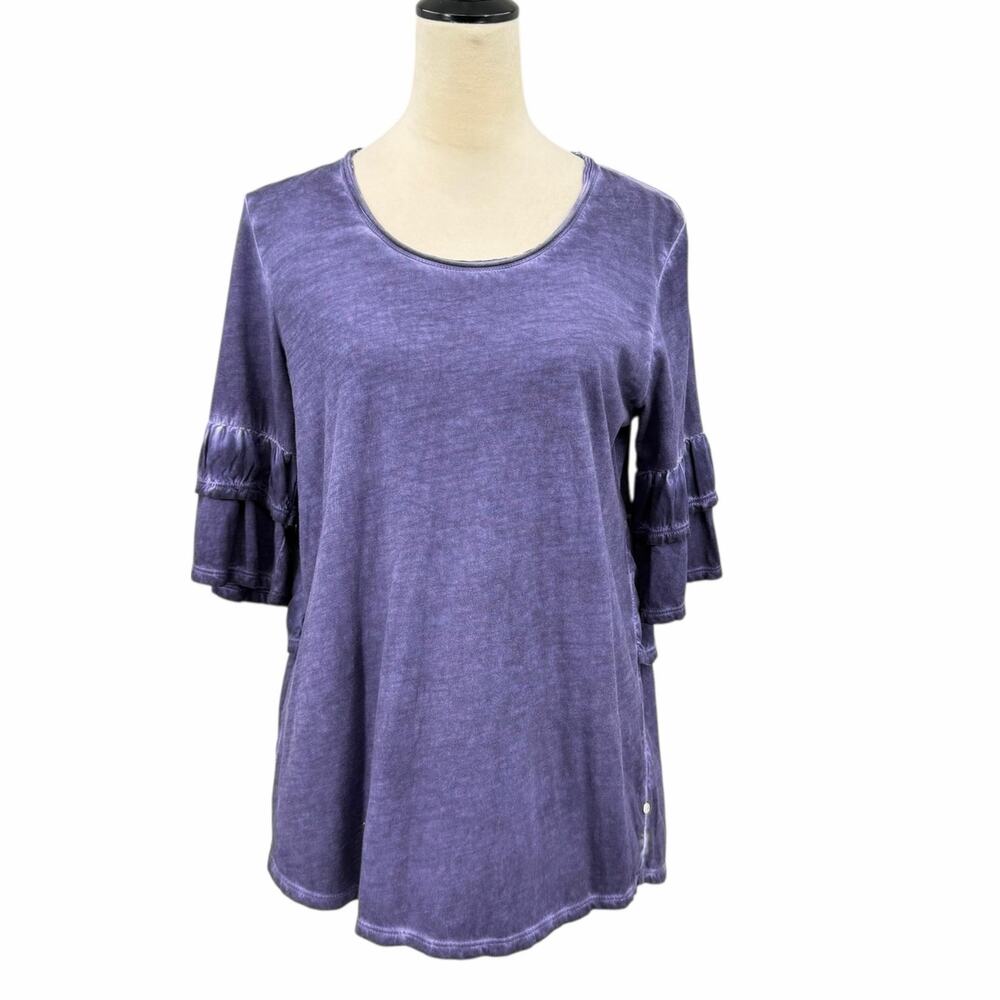 Neon Buddha XS Purple Indigo Tie-Dye Quarter Flounce Sleeve Boho Hippie Top
